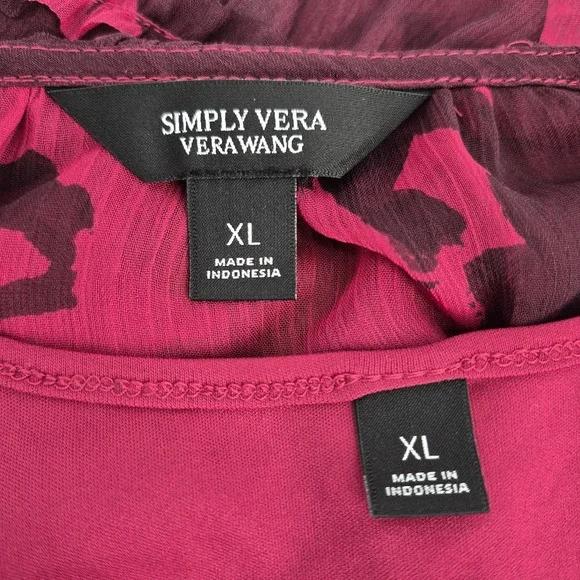 NWT Simply Vera Vera Wang Ruffle Dress Magenta Long Sleeve Mini Chiffon Sz XL - Picture 8 of 13